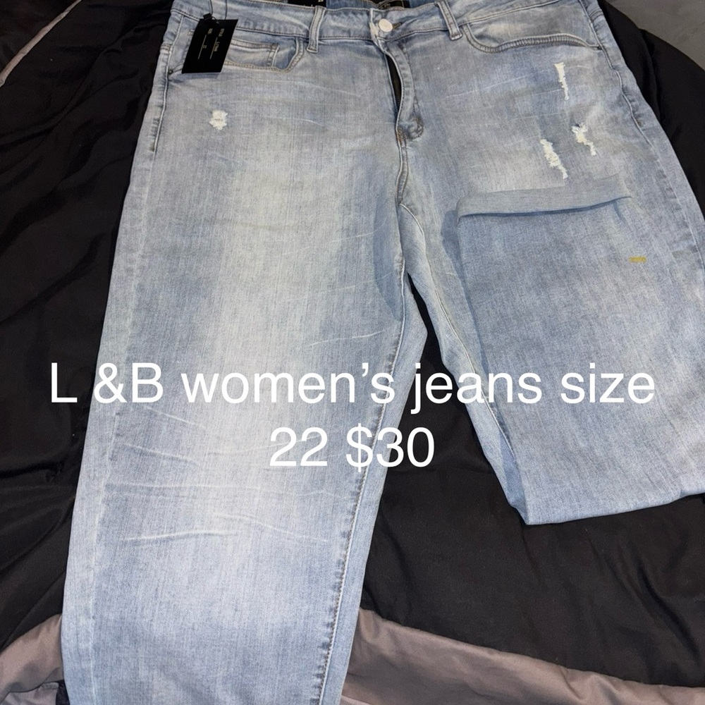 L&B Women's Distressed Light Blue Straight Leg Jeans
